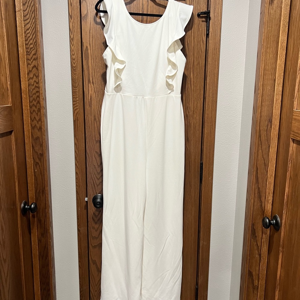 Lulu's White Ruffle Jumpsuit